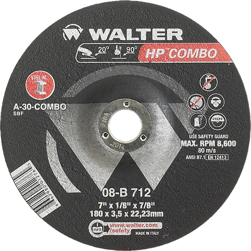 HP Combo Depressed Center Combination Wheel, 7" x 1/8", 7/8" Arbor, Type 27 Toolneeds Inc.