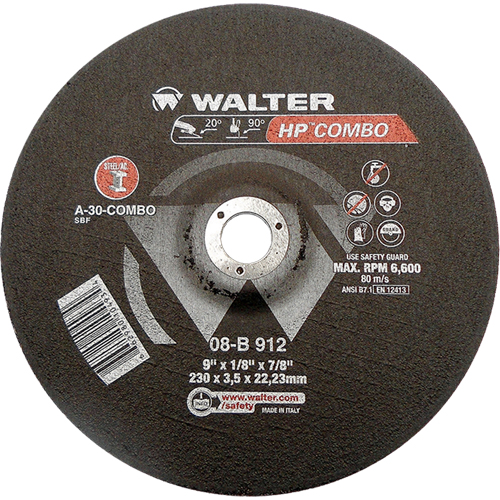 Meule combin&eacute;e HP Combo &agrave; moyeu d&eacute;port&eacute;, 9" x 1/8", Arbre de 7/8", Type 27 Toolneeds Inc.