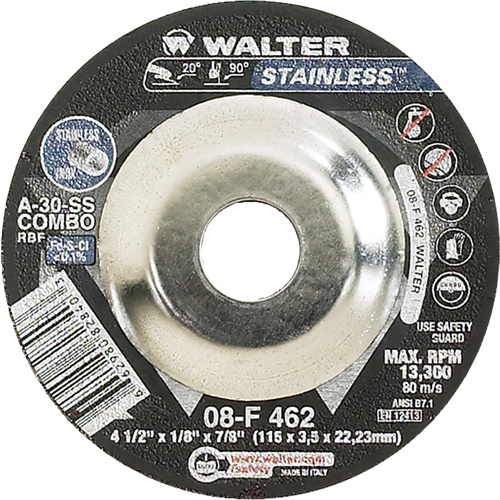 Depressed Centre Grinding Wheels - Stainless Type 27, 4-1/2" x 1/8", 7/8" Arbor, Type 27 Toolneeds Inc.