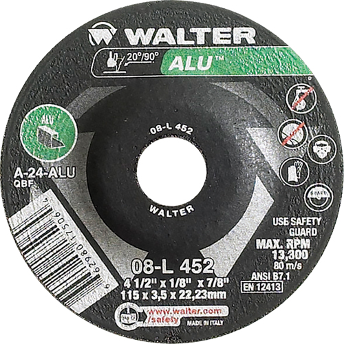 Depressed Centre Grinding Wheels - Aluminium Type 27, 4-1/2" x 1/8", 7/8" Arbor, Type 27 Toolneeds Inc.