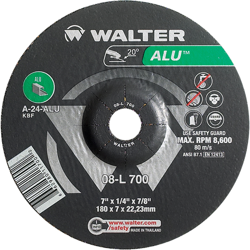 Aluminium Depressed Centre Grinding Wheels, 7" x 1/4", 7/8" Arbor, Type 27 Toolneeds Inc.