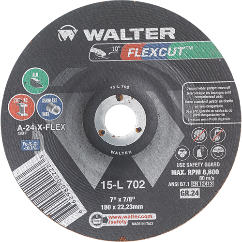 Flexcut Depressed Centre Grinding Wheels, 7", 24 Grit, Aluminum Oxide, 7/8", 8600 RPM, Type 29 Toolneeds Inc.