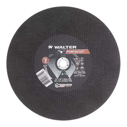 Meule &agrave; tronçonner rapide en acier inoxydable Portacut, 14" x 1/8", Arbre de 3/4", Type 1, Oxyde d'aluminium, 5400 Tr/min Toolneeds Inc.
