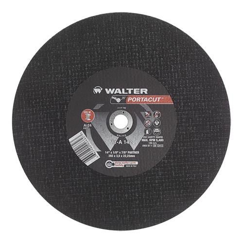 Meule &agrave; tronçonner rapide en acier inoxydable Portacut, 14" x 1/8", Arbre de 7/8", Type 1, Oxyde d'aluminium, 5400 Tr/min Toolneeds Inc.