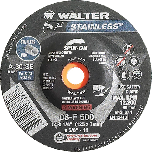 Meules &agrave; moyeu d&eacute;port&eacute; - Acier inoxydable type 27, 5" x 1/4", Arbre de 5/8"-11, Type 27S Toolneeds Inc.