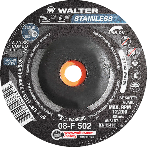 Meules &agrave; moyeu d&eacute;port&eacute; - Acier inoxydable type 27, 5" x 1/8", Arbre de 5/8"-11, Type 27S Toolneeds Inc.