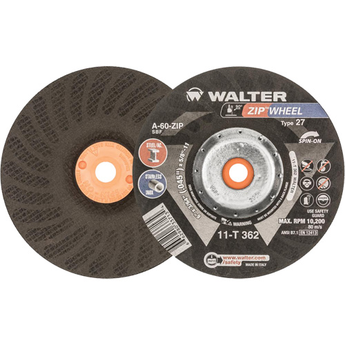 Spin-On Zipcut Right Angle Grinder Reinforced Cut-Off Wheels, 6" x 7/8", 5/8"-11 Arbor, Type 27, Aluminum Oxide, 10200 RPM Toolneeds Inc.