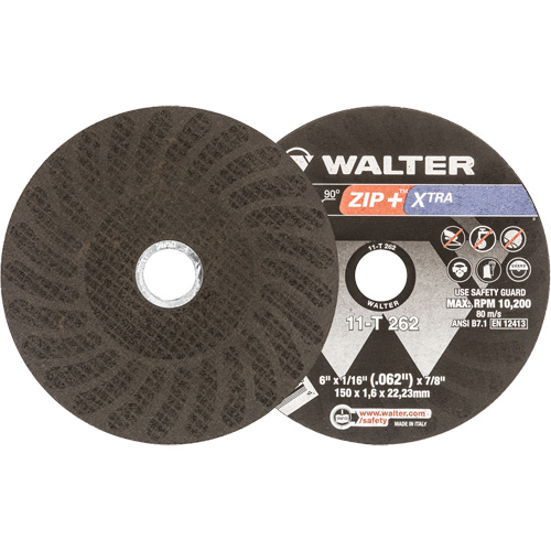 Zip+ Right Angle Grinder Reinforced Cut-Off Wheel, 6" x 1/16", 7/8" Arbor, Type 1, Aluminum Oxide, 10200 RPM Toolneeds Inc.