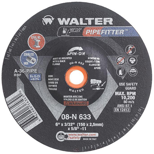 PIPEFITTER Grinding Wheel, 6" x 3/32", Aluminum Oxide, Type 27 Toolneeds Inc.