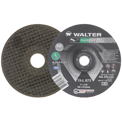 FLEXCUT MILL SCALE Grinding Wheel, 7", 36 Grit, Aluminum Oxide, 7/8", 8600 RPM, Type 29 Toolneeds Inc.