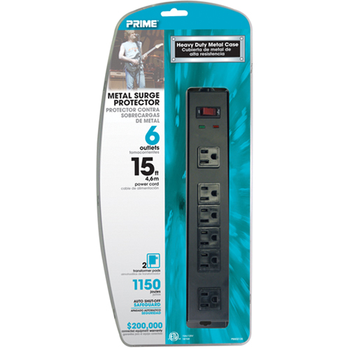 Surge Protector, 6 Outlets, 1150 J, 1875 W, 15' Cord Toolneeds Inc.