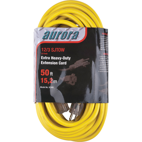 Vinyl Extension Cord with Light Indicator, Outdoor, SJTOW, 12/3 AWG, 15 A, 50' Toolneeds Inc.
