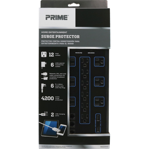 USB Charging Surge Protectors, 12 Outlets, 4200 J, 1875 W, 6' Cord Toolneeds Inc.