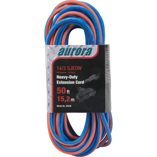 TPE-Rubber Extension Cord with Light Indicator, All-Weather, SJEOW, 14/3 AWG, 15 A, 3 Outlet(s), 50' Toolneeds Inc.