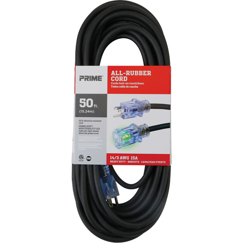 All-Rubber Extension Cord, Outdoor, SJOOW, 14/3 AWG, 15 A, 50' Toolneeds Inc.