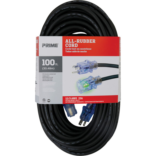 Cordon rallonge All-Rubber, Ext&eacute;rieur, SJOOW, AWG 12/3, 15 A, 100' Toolneeds Inc.