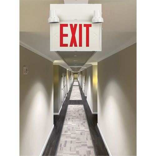 Exit Sign with Security Lights, LED, Battery Operated/Hardwired, 12-1/10" L x 11" W, English Toolneeds Inc.