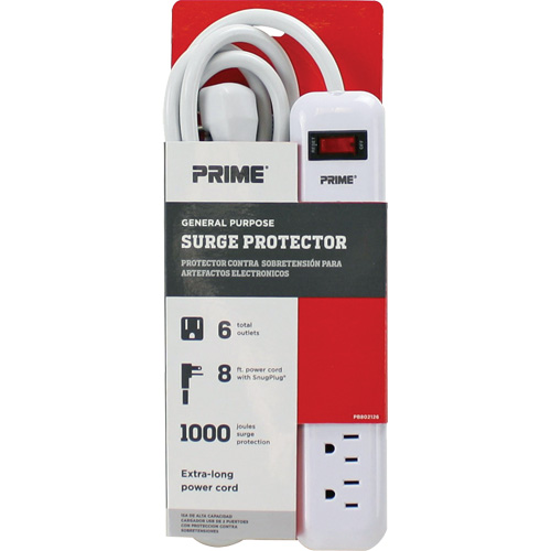 Protecteurs de surtension, 6 Prises, 1000 J, 1875 W, Cordon 8' Toolneeds Inc.