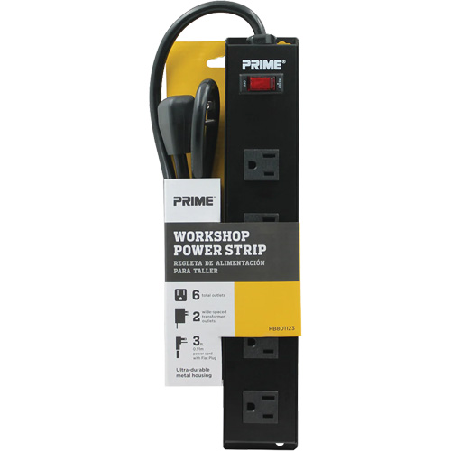 Bloc multiprise pour atelier en m&eacute;tal, 6 Prise(s), 3', 15 A, 1875 W, 125 V Toolneeds Inc.