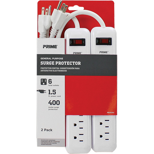 Surge Protector 2-Pack, 6 Outlets, 400 J, 1875 W, 1.5' Cord Toolneeds Inc.