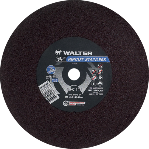 Ripcut Stainless Steel Cut-Off Wheel for Stationary Saws, 14" x 1/8", 1" Arbor, Type 1, Aluminum Oxide, 4400 RPM Toolneeds Inc.