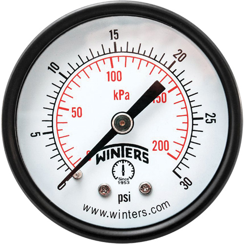 Economy Pressure Gauge, 2" , 0 - 30 psi, Back Mount, Analogue Toolneeds Inc.