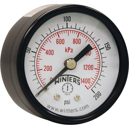 Economy Pressure Gauge, 2" , 0 - 200 psi, Back Mount, Analogue Toolneeds Inc.