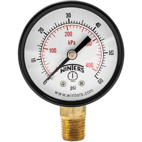 Economy Pressure Gauge, 2" , 0 - 60 psi, Bottom Mount, Analogue Toolneeds Inc.