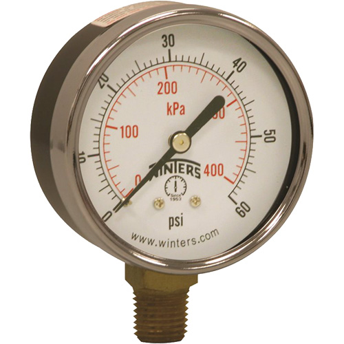 Economy Pressure Gauge, 2-1/2" , 0 - 60 psi, Bottom Mount, Analogue Toolneeds Inc.