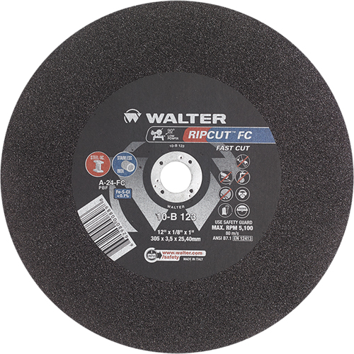Ripcut Stainless Steel & Steel Cut-Off Wheel for Stationary Saws, 18" x 3/16", 1" Arbor, Type 1, Aluminum Oxide, 3400 RPM Toolneeds Inc.