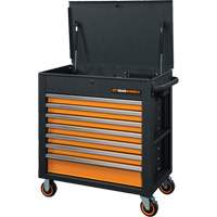 GSX Series Rolling Tool Cart with Tilt Top, 7 Drawers, 35" L x 20" W x 39" H, Black/Orange Toolneeds Inc.