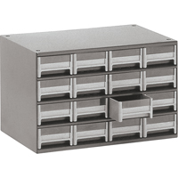 Casiers modulaires pour pi&egrave;ces, Acier, 16 tiroirs, 17" x 10-9/16" x 2-1/8", Gris Toolneeds Inc.