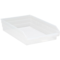 Shelf Bins, 11-1/8" W x 4" H x 17-7/8" D, Clear, 40 lbs. Capacity Toolneeds Inc.
