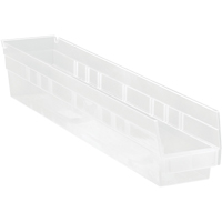 Shelf Bins, 4-1/8" W x 4" H x 23-5/8" D, Clear, 50 lbs. Capacity Toolneeds Inc.