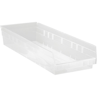 Shelf Bins, 8-3/8" W x 4" H x 23-5/8" D, Clear, 50 lbs. Capacity Toolneeds Inc.