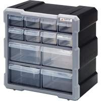 Drawer Cabinet, Plastic, 12 Drawers, 10-1/2" x 6-1/4" x 10-1/4", Black Toolneeds Inc.