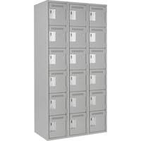 Clean Line Lockerettes, 6 -tier, Bank of 3, 36" x 18" x 72", Steel, Grey, Rivet (Assembled) Toolneeds Inc.