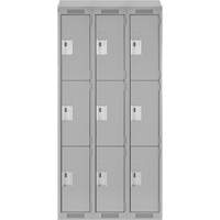 Clean Line Lockers, 3 -tier, Bank of 3, 36" x 18" x 78", Steel, Grey, Rivet (Assembled) Toolneeds Inc.