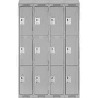 Clean Line Lockers, 3 -tier, Bank of 4, 48" x 18" x 78", Steel, Grey, Rivet (Assembled) Toolneeds Inc.