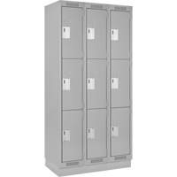 Clean Line Lockers, 3 -tier, Bank of 3, 36" x 18" x 76", Steel, Grey, Rivet (Assembled) Toolneeds Inc.