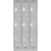 Clean Line Lockers, 3 -tier, Bank of 3, 36" x 18" x 76", Steel, Grey, Rivet (Assembled) Toolneeds Inc.