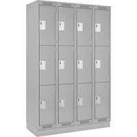 Clean Line Lockers, 3 -tier, Bank of 4, 48" x 18" x 76", Steel, Grey, Rivet (Assembled) Toolneeds Inc.