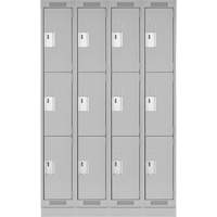 Clean Line Lockers, 3 -tier, Bank of 4, 48" x 18" x 76", Steel, Grey, Rivet (Assembled) Toolneeds Inc.