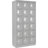 Clean Line Lockerette, 6 -tier, Bank of 3, 36" x 18" x 76", Steel, Grey, Rivet (Assembled) Toolneeds Inc.