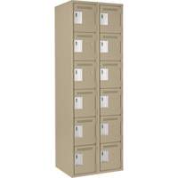 Clean Line Lockerette, 6 -tier, Bank of 2, 24" x 18" x 72", Steel, Beige, Rivet (Assembled) Toolneeds Inc.