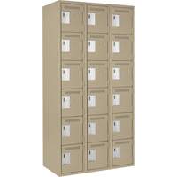 Clean Line Lockerette, 6 -tier, Bank of 3, 36" x 18" x 72", Steel, Beige, Rivet (Assembled) Toolneeds Inc.