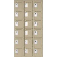 Clean Line Lockerette, 6 -tier, Bank of 3, 36" x 18" x 72", Steel, Beige, Rivet (Assembled) Toolneeds Inc.