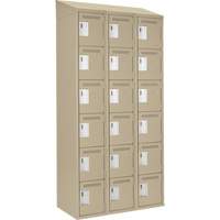 Clean Line Lockerette, 6 -tier, Bank of 3, 36" x 18" x 78", Steel, Beige, Rivet (Assembled) Toolneeds Inc.