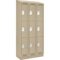 Clean Line Lockers, 3 -tier, Bank of 3, 36" x 18" x 82", Steel, Beige, Rivet (Assembled) Toolneeds Inc.