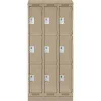 Clean Line Lockers, 3 -tier, Bank of 3, 36" x 18" x 82", Steel, Beige, Rivet (Assembled) Toolneeds Inc.